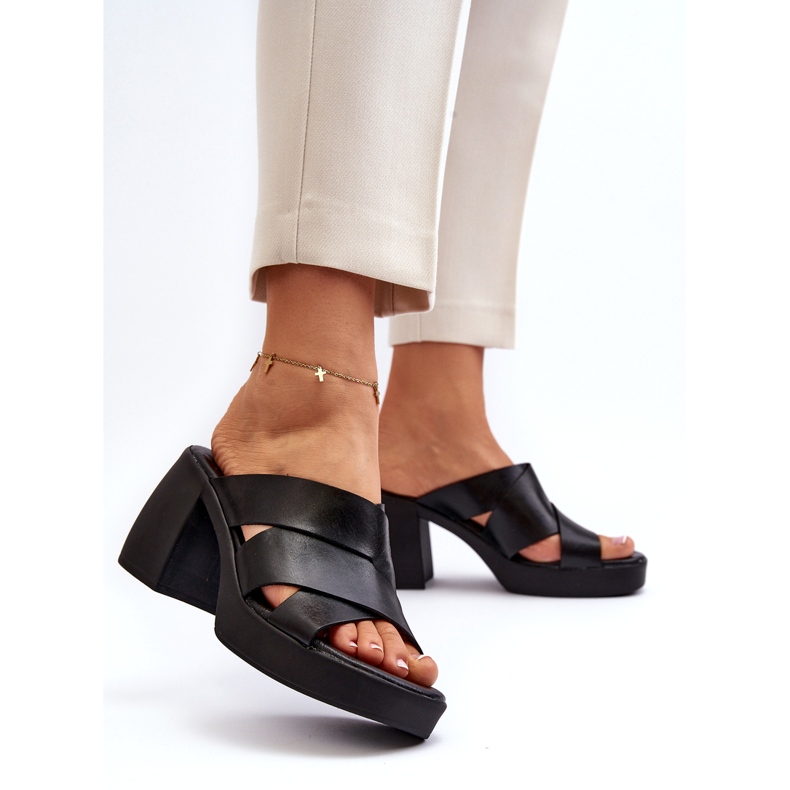 Zazoo 40373 Leather Flip-Flops with a Block, Black 4