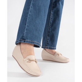 Goodin Beige loafers on a low wedge with an ornament 1