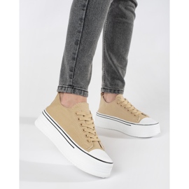 Beige women's sneakers with a thick sole 1