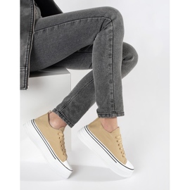 Beige women's sneakers with a thick sole 2