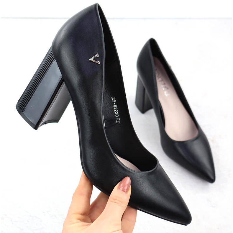 Women's pumps on the decorative post Black Vinceza 62220 1