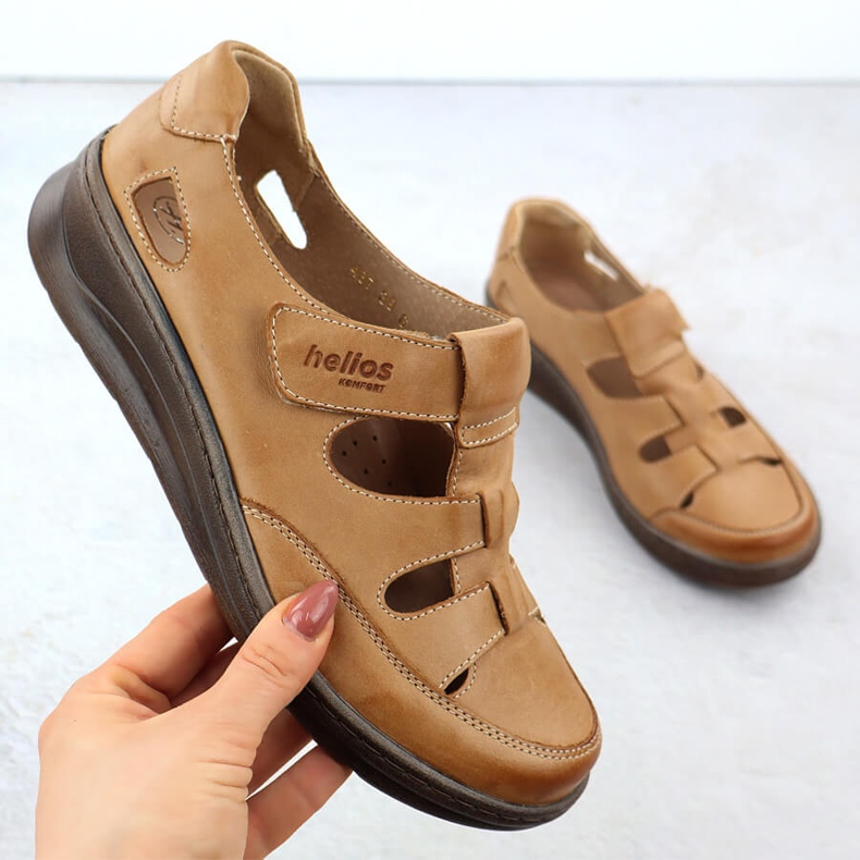 Women's leather shoes on Velcro Light bronze Helios 437 brown 1