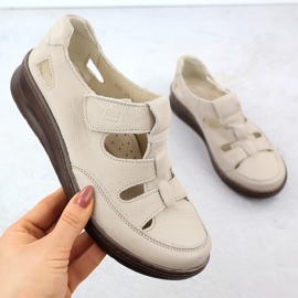 Women's leather shoes on the Velcro Ecru Helios 437 Velcro beige 1