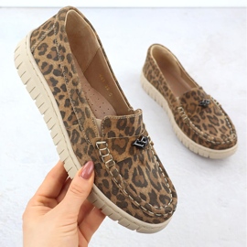 Leather moccasins women's leopard leopards brown Helios 441 1