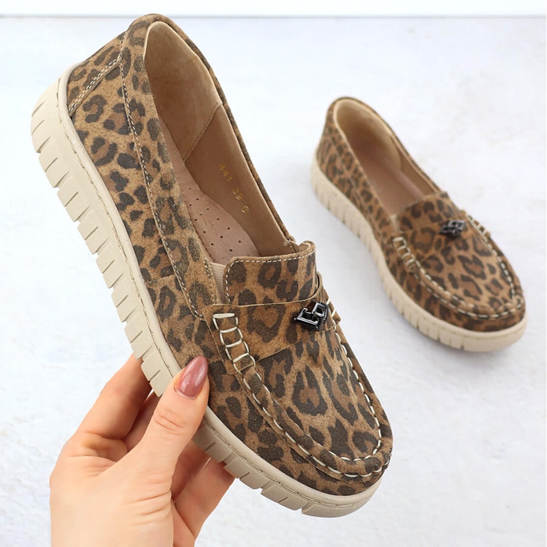 Leather moccasins women's leopard leopards brown Helios 441 1