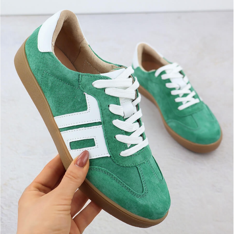 Leather sports shoes suede green vinceza 79517 1