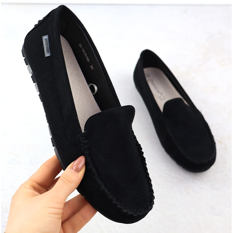 Moccasins women's suede shoes black Potocki WL09301 1