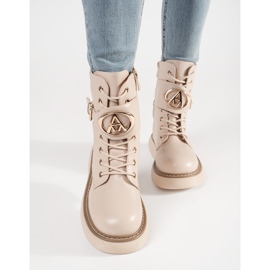 Shelvt Beige laced women's boots 2