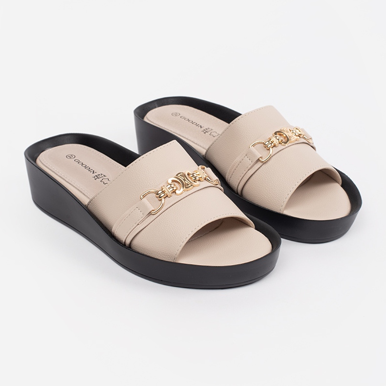 Goodin Beige women's flaps with a chain 1