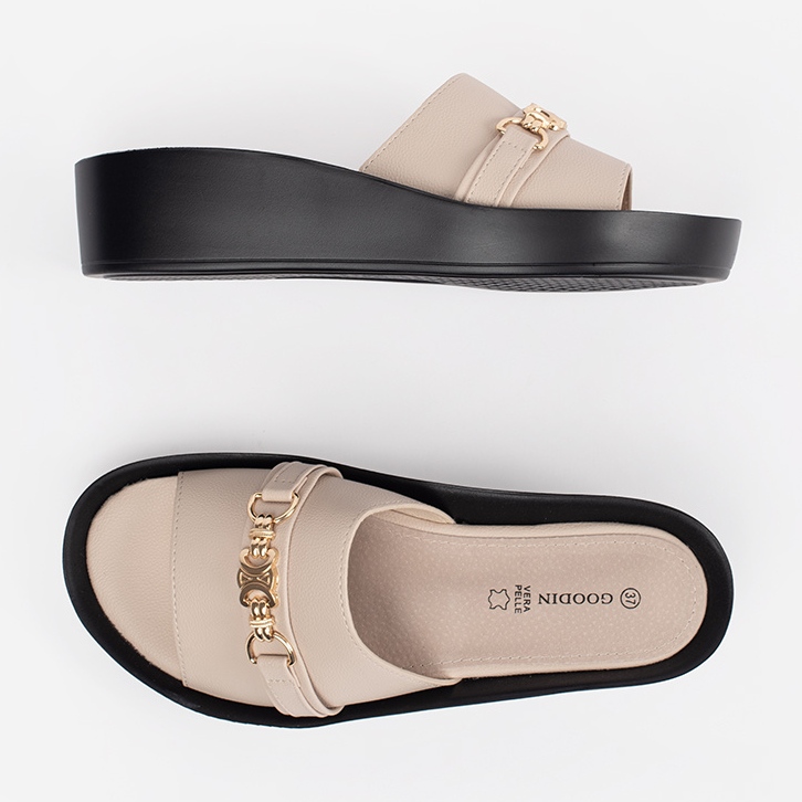 Goodin Beige women's flaps with a chain 2