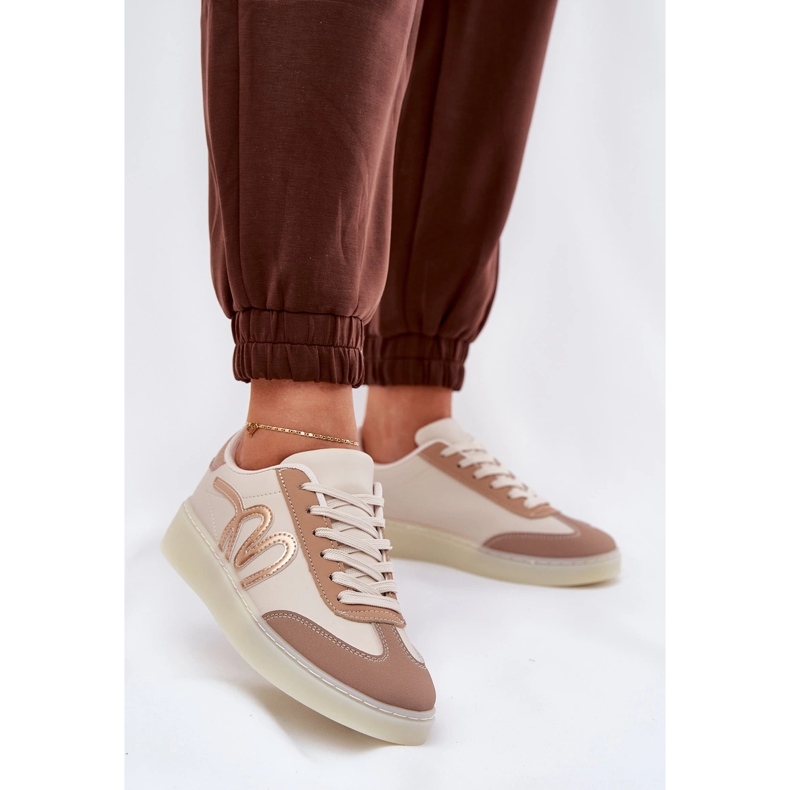 Low women's sports shoes with eco leather beige 2