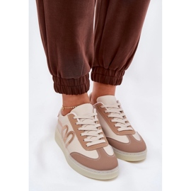 Low women's sports shoes with eco leather beige 1