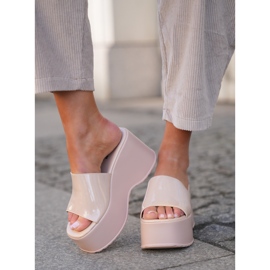 Painted women's slippers on the platform and beige wedges 2
