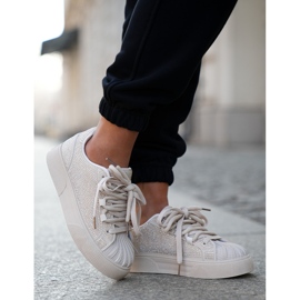 Women's sneakers with decoration on the platform beige 2