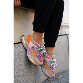 Sneakers women's sports shoes with double lacing khaki beige 2