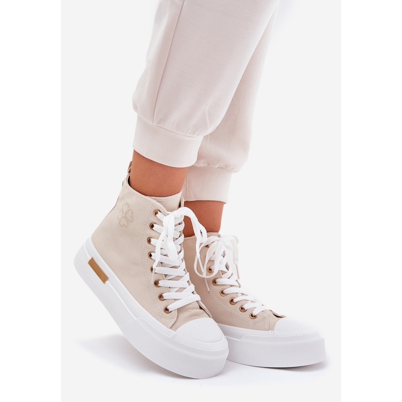 High women's sneakers on the platform beige 1