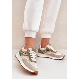 Women's sports shoes with leopard print on the platform green 2