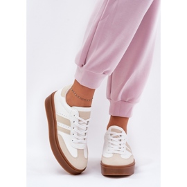 Women's sneakers on the platform with eco leather beige and white 2