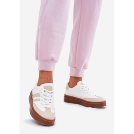 Women's sneakers on the platform with eco leather beige and white 1