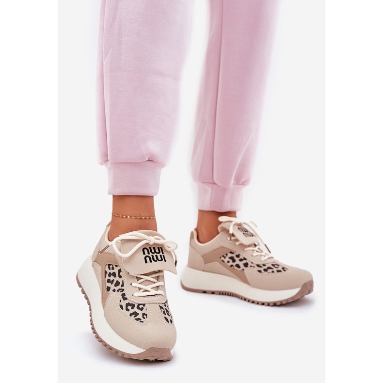 Women's sneakers sports shoes on the platform leopard beige 1