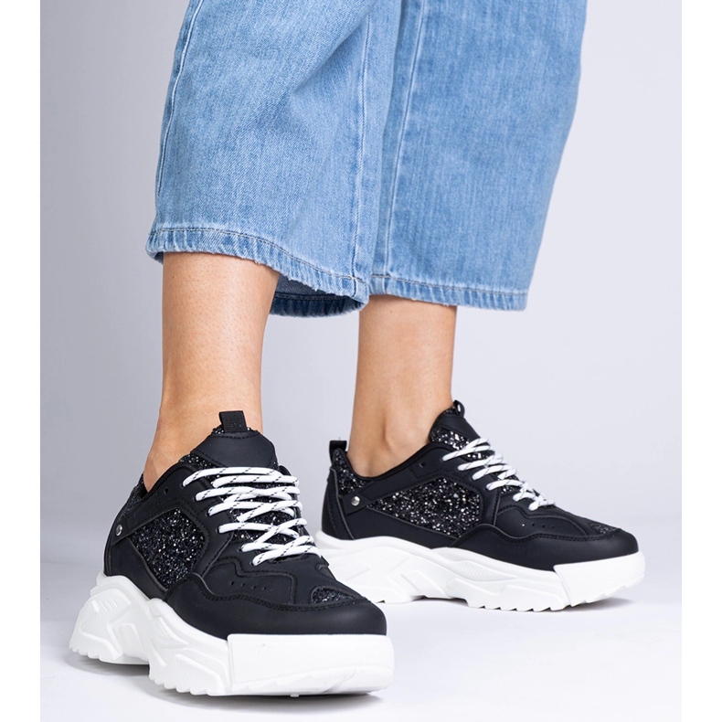 Black women's sneakers with glitter inserts 1