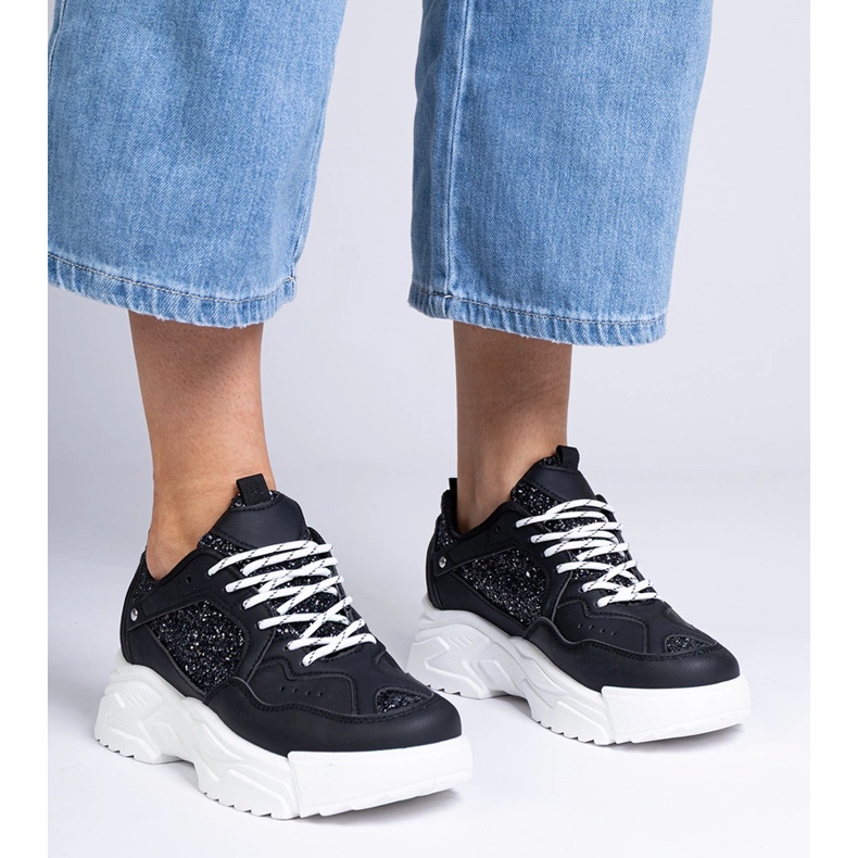 Black women's sneakers with glitter inserts 2