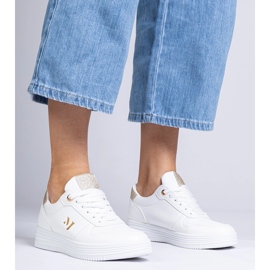 Women's white sneakers with golden glitter 2