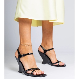 Black varnished women's wedge sandals 2 Black varnished women's wedge sandals 2