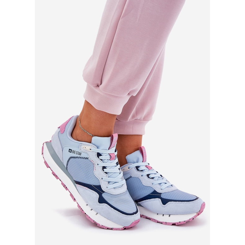 Women's suede light sports shoes big star rr274236 hi-Polish blue 1