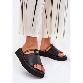 S.Barski Women's leather slippers on the platform with a decorative belt D&amp;A MK51-475 black 2