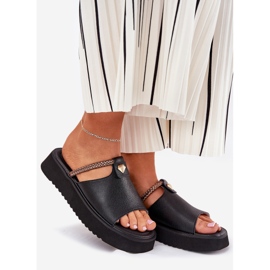 S.Barski Women's leather slippers on the platform with a decorative belt D&amp;A MK51-475 black 1