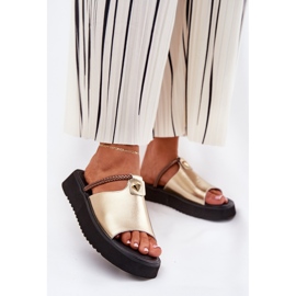 S.Barski Women's leather slippers on the platform with a decorative belt D&amp;A MK51-475 gold golden 2