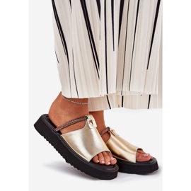 S.Barski Women's leather slippers on the platform with a decorative belt D&amp;A MK51-475 gold golden 1