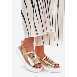 Leather elegant women's sandals s.barski gr51-603 zlotys golden 1