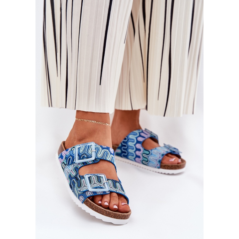 S.Barski Women's flip flops with buckles and glitter S. Barski RB51-006 blue 2