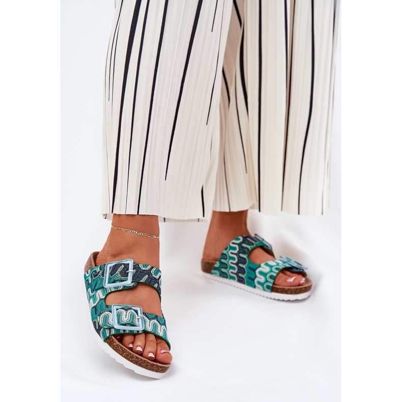 Women's flip flops with buckles and glitter S.barski RB51-006 green 2