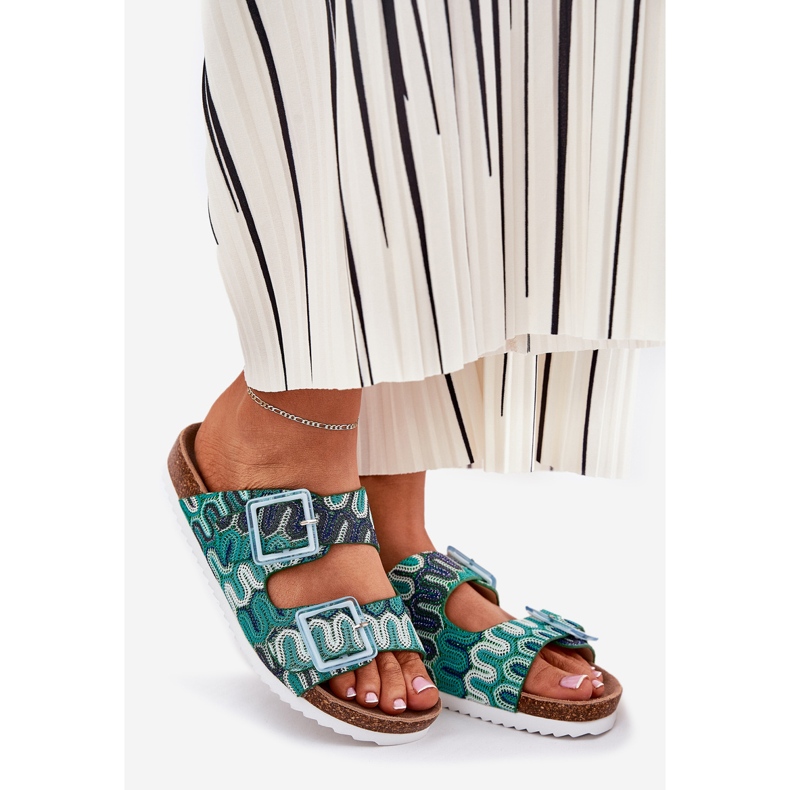 Women's flip flops with buckles and glitter S.barski RB51-006 green 1