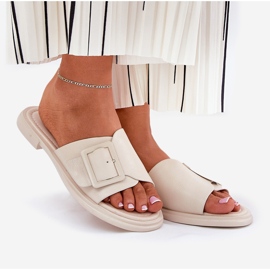 S.Barski Women's leather flip flops with a d &amp; a sj2302-01 beige buckle 1