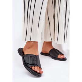 S.Barski Women's leather flip flops with D&amp;A SJ2302-01 Black buckle 2