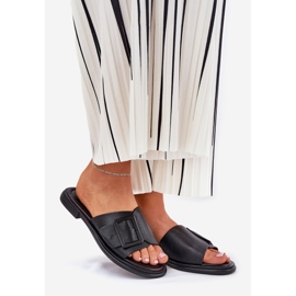S.Barski Women's leather flip flops with D&amp;A SJ2302-01 Black buckle 1