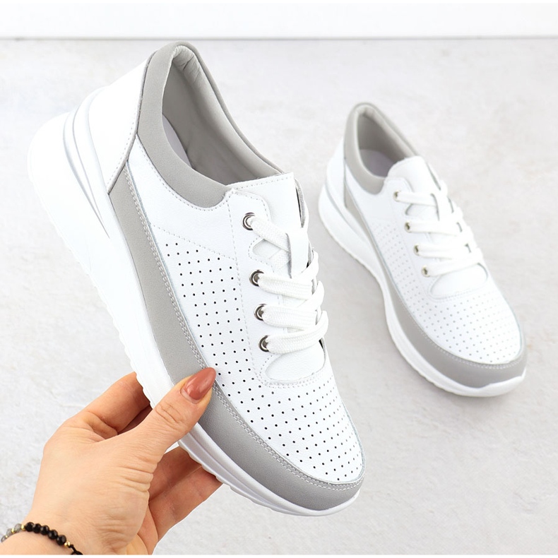 Leather Sneakers for Openwork Vinceza 41487 white 1