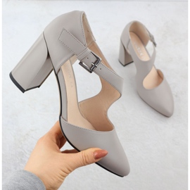 Leather pumps on the pillar shoes with a gray belt Vinceza 91133 grey 1