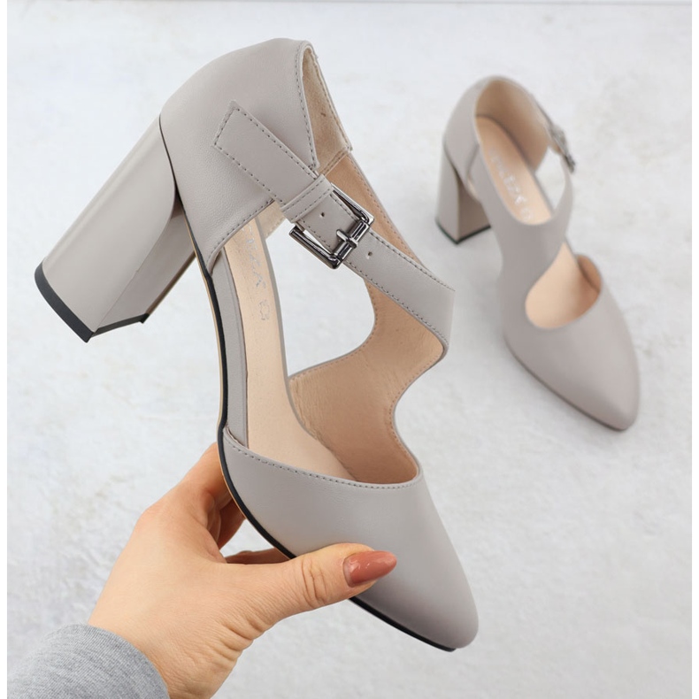 Leather pumps on the pillar shoes with a gray belt Vinceza 91133 grey 1