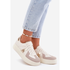 Eco leather women's sneakers on the platform beige 1