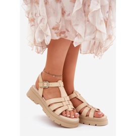 Eco leather women's sandals on the platform beige 1