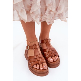 Eco leather women's sandals on Camel platform brown 2