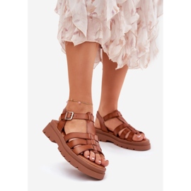 Eco leather women's sandals on Camel platform brown 1