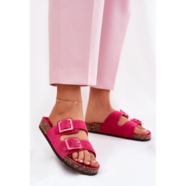 Women's flip flops with buckles on the cork sole fuchsia pink 2