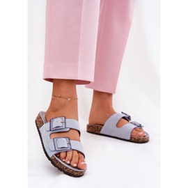 Women's flip flops with clamps on the cork sole blue 2