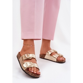 Women's flip flops with clamps on a cork sole golden sole 2